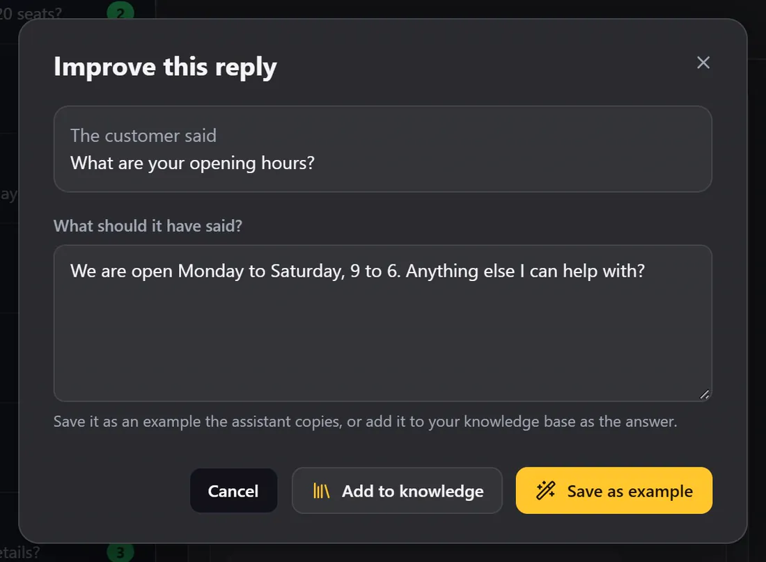 Improving a reply