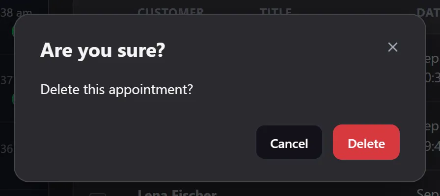The confirmation before deleting an appointment