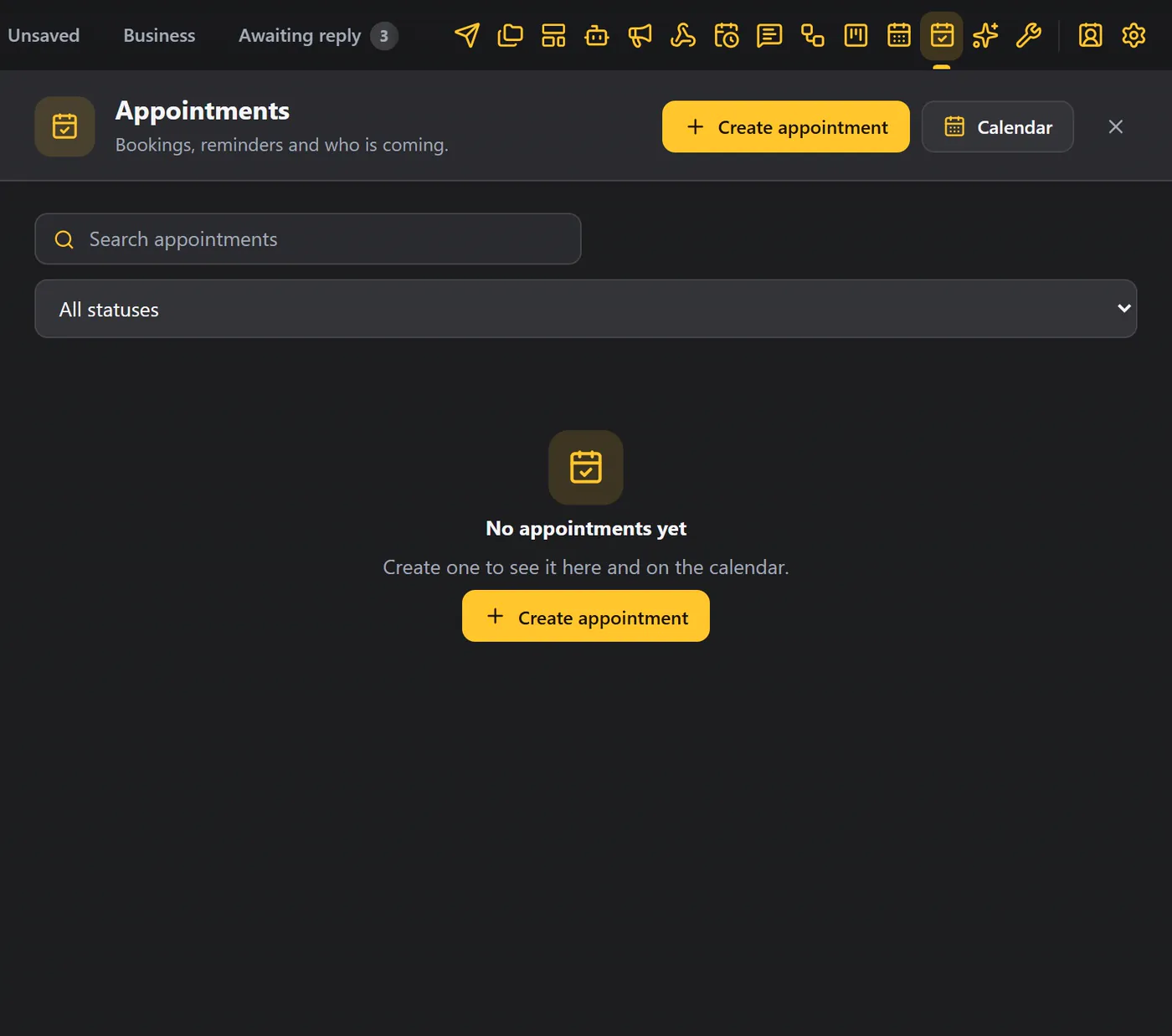 The Appointments panel before you book anything