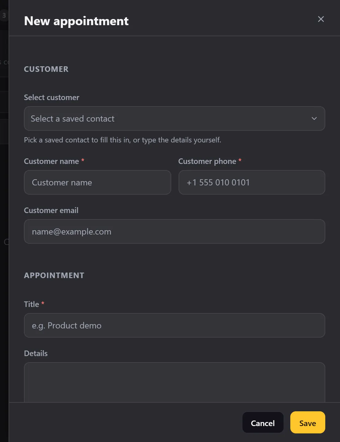 The appointment form