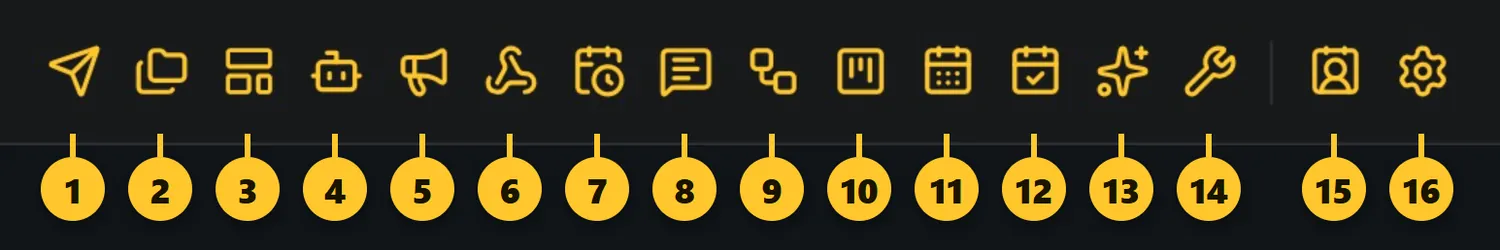 The sixteen icons, numbered from left to right