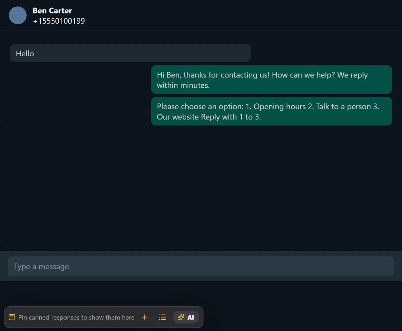 A customer chats with the Welcome message chatbot