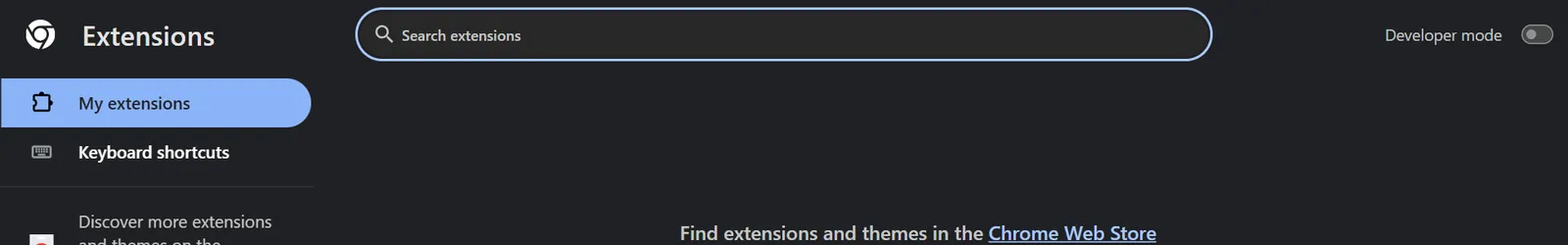 Chrome's extensions page, with the Developer mode switch at the top right