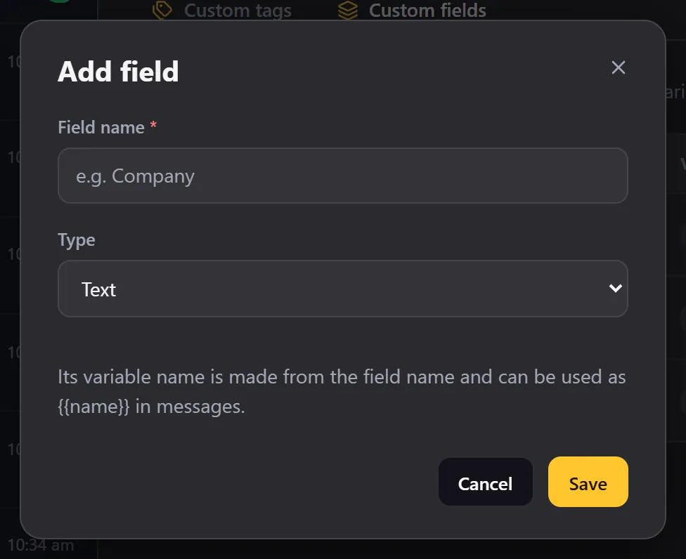 The Add field window