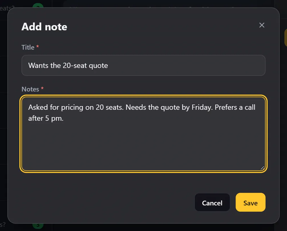 Writing a note: a title and the note text