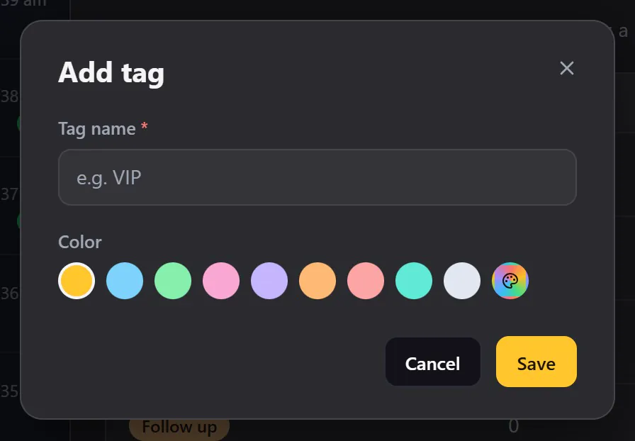 The Add tag window: a name and a colour