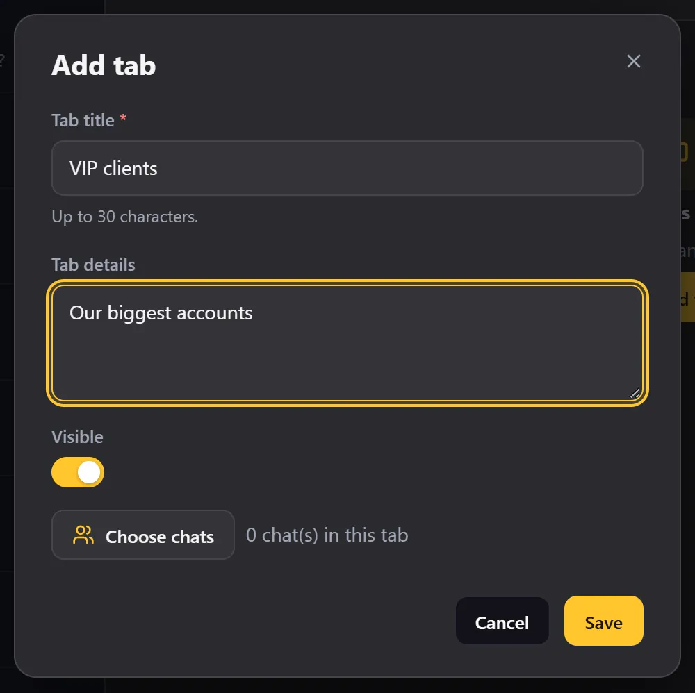 The Add tab window