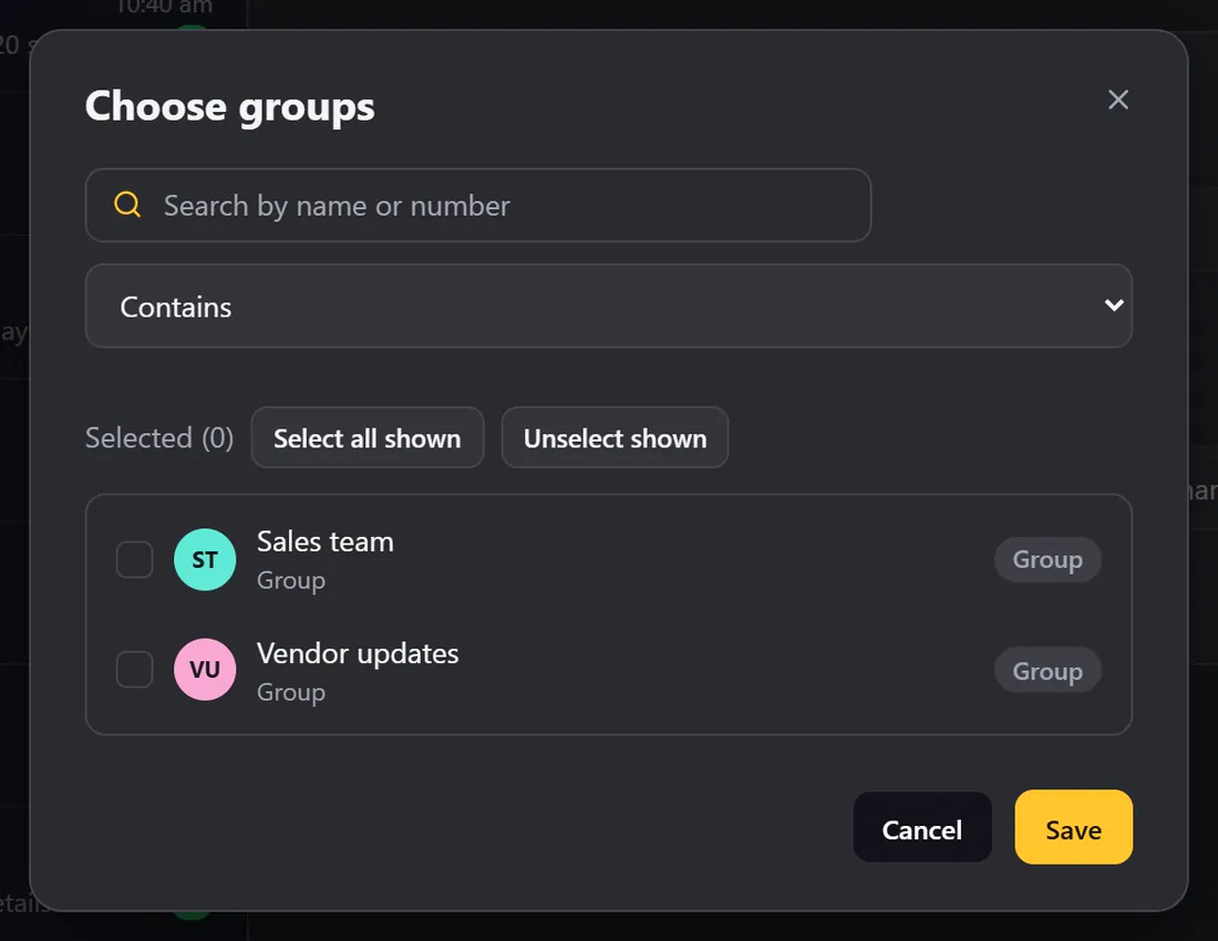 Choosing the groups to export