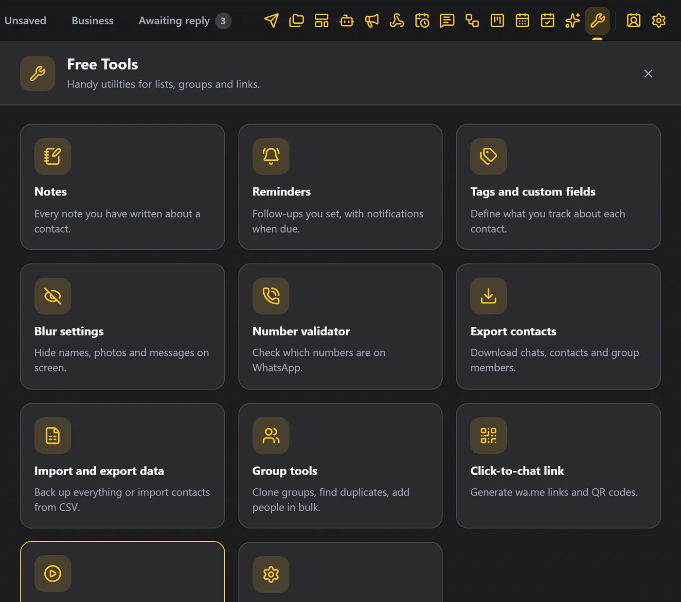 The eleven tiles of Free Tools