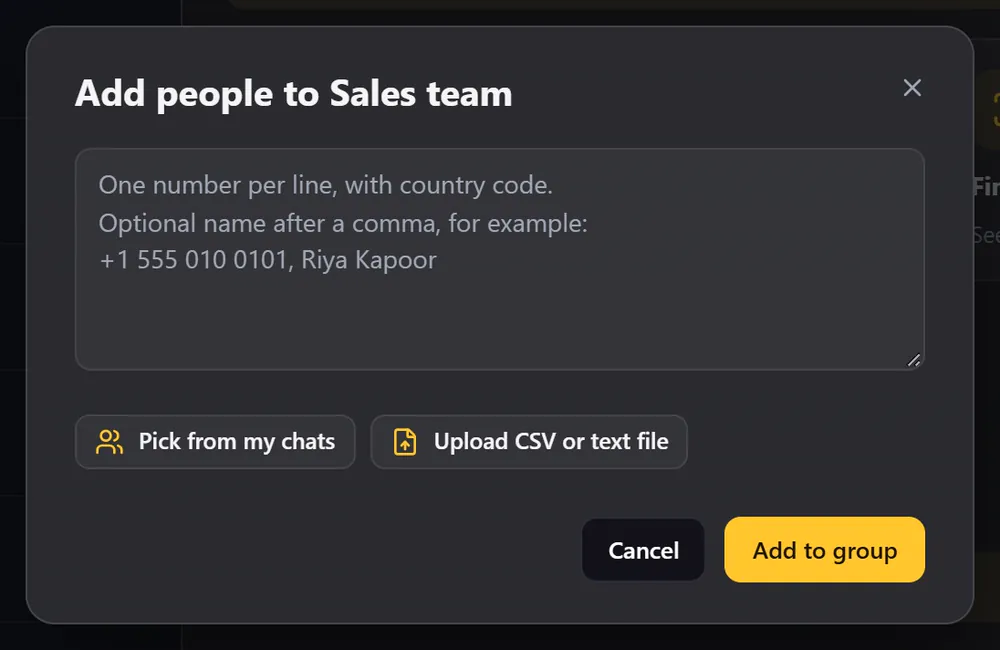 Adding numbers to the Sales team group