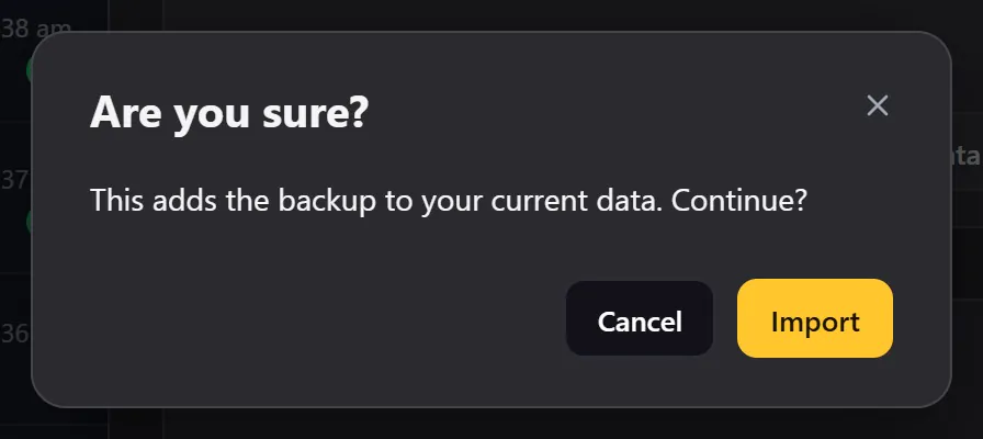 The confirmation before a backup is added to your data