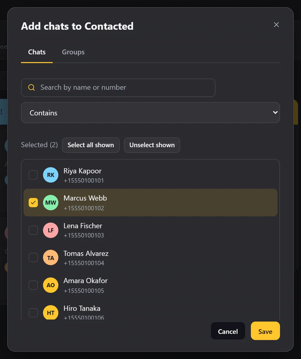 Choosing several chats to add to a board