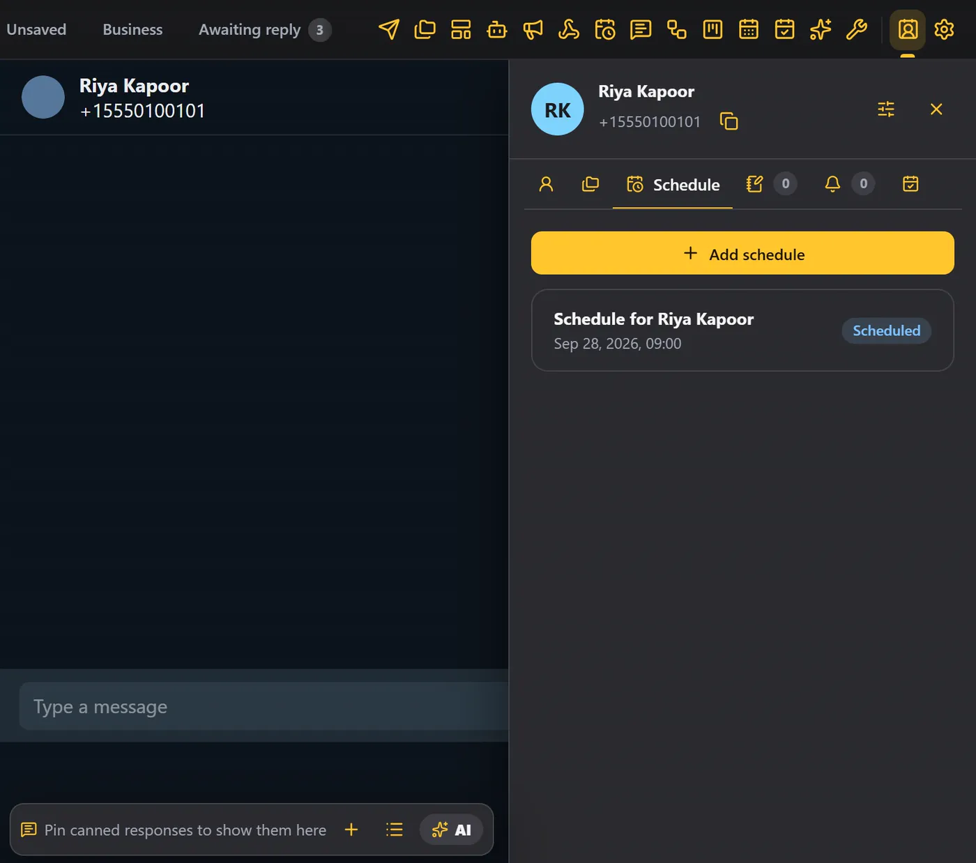 The Schedule tab in a contact's details