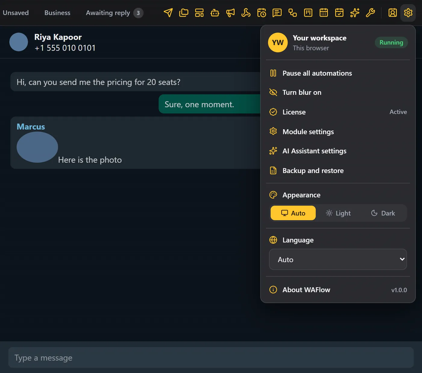 The Settings menu