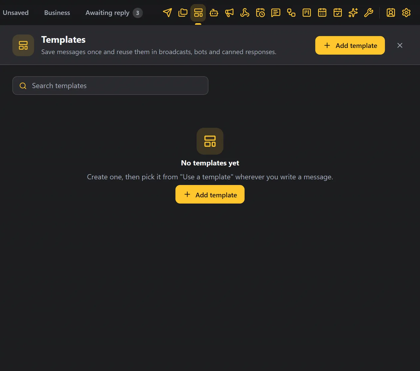 The Templates panel before you have any
